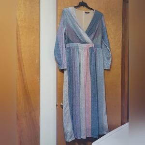 COPY - COPY - Vertical Pastel Striped Glittery Maxi Dress